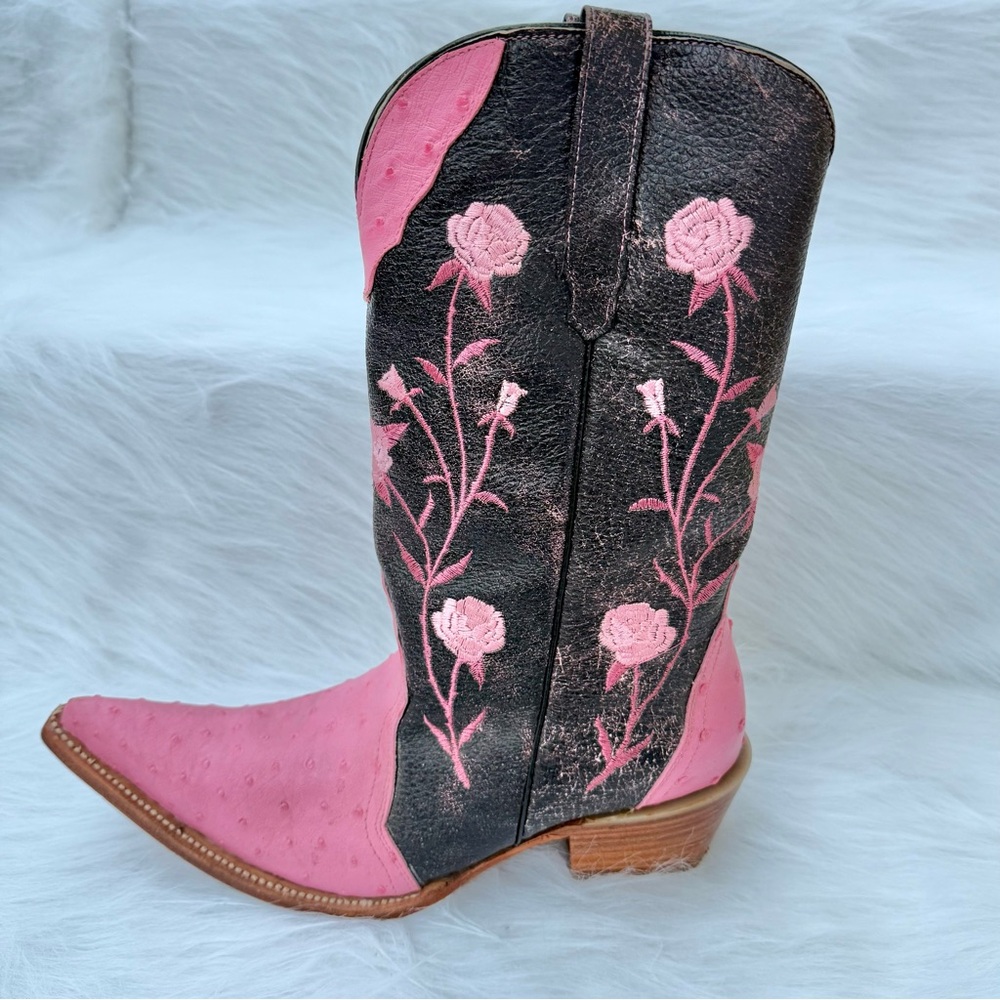 White Diamond Ostrich Pink Floral Western Boots Size 9.5 Runs small, fits 8.5/9 - Picture 3 of 11